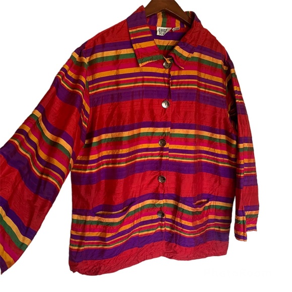 Vintage Chicos Design Silk Striped Button Down Shirt Comfy Classic - Picture 5 of 5